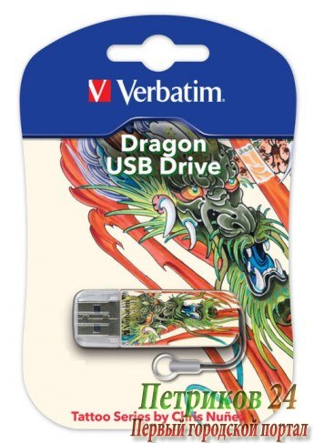 Флеш Диск Verbatim 16Gb Mini Tattoo Dragon 49888