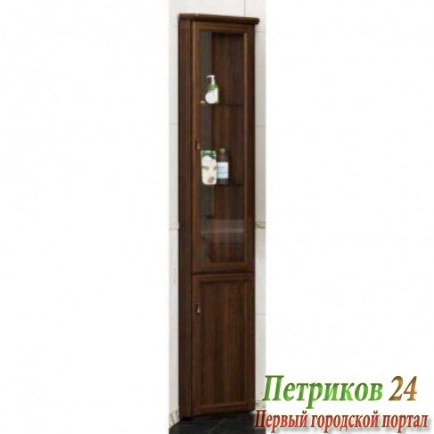 Пенал напольный правый угловой Opadiris КЛИО 37 DX орех антикварный/стекло