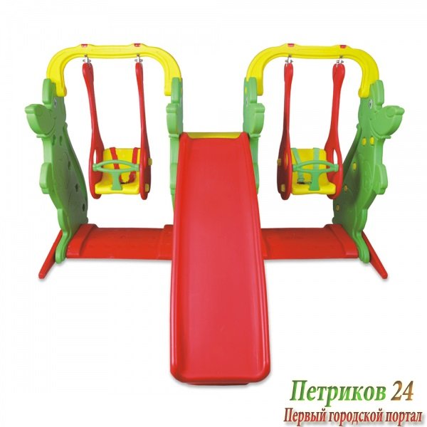 Игровой компекс для двойни и погодков (2 качели и горка)