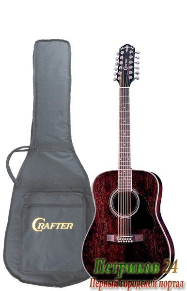 CRAFTER MD-70-12EQ/TBK + Чехол - 12 струнная гитара с подключением, чёрная, с фирменным чехлом в комплекте