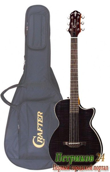 CRAFTER CT-120/TBK + Чехол - электроакустическая гитара с вырезом, тонкий корпус, металл, с фирменным чехлом в комплекте