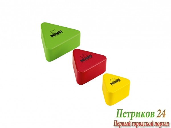 MEINL NINO508-MC - набор из 3 деревянных шейкеров разного размера в форме треугольников. Материал: Бразильская Гевея. Цвета: зеленый, красный, синий