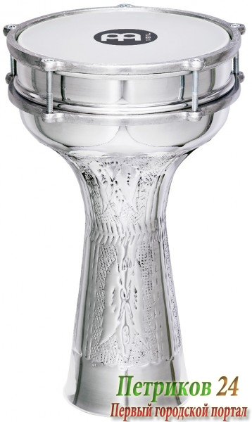 MEINL HE-314 - дарбука, алюминий, с джинглами 8" x 14 1/2", ручная ковка рисунка, настроечный ключ в комплекте