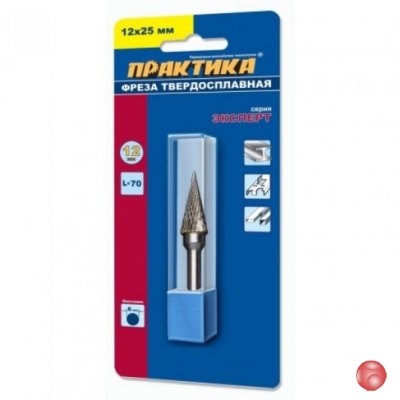Фреза по металлу твердосплавная ПРАКТИКА тип M ,12 х 25 мм, хвостовик 6 мм 644-573