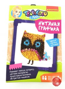 Набор для творчества BONDIBON. НИТЯНАЯ ГРАФИКА. Картина из ниток СОВА