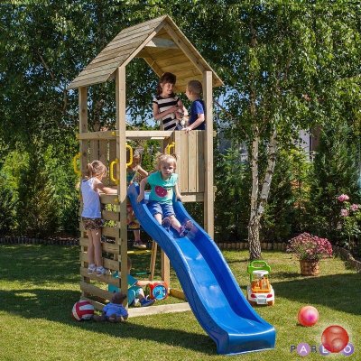 Набор для игровой площадки: детский домик с песочницей и 2скатной крышей и горкой